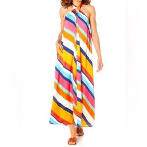 Multicolor Striped Halter Maxi Dress
